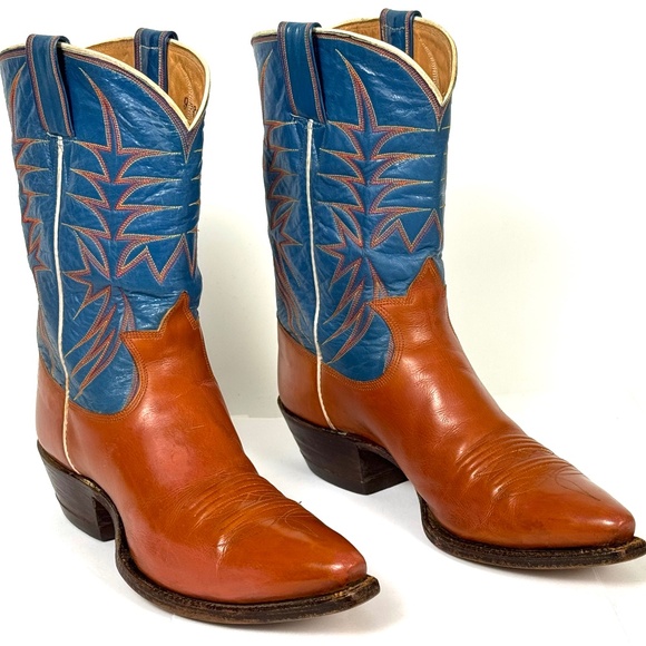 Dixon Vintage 50\'s Cowboy Boots - Wmns 7B Brown Blue Shorty Excellent Pee Wee